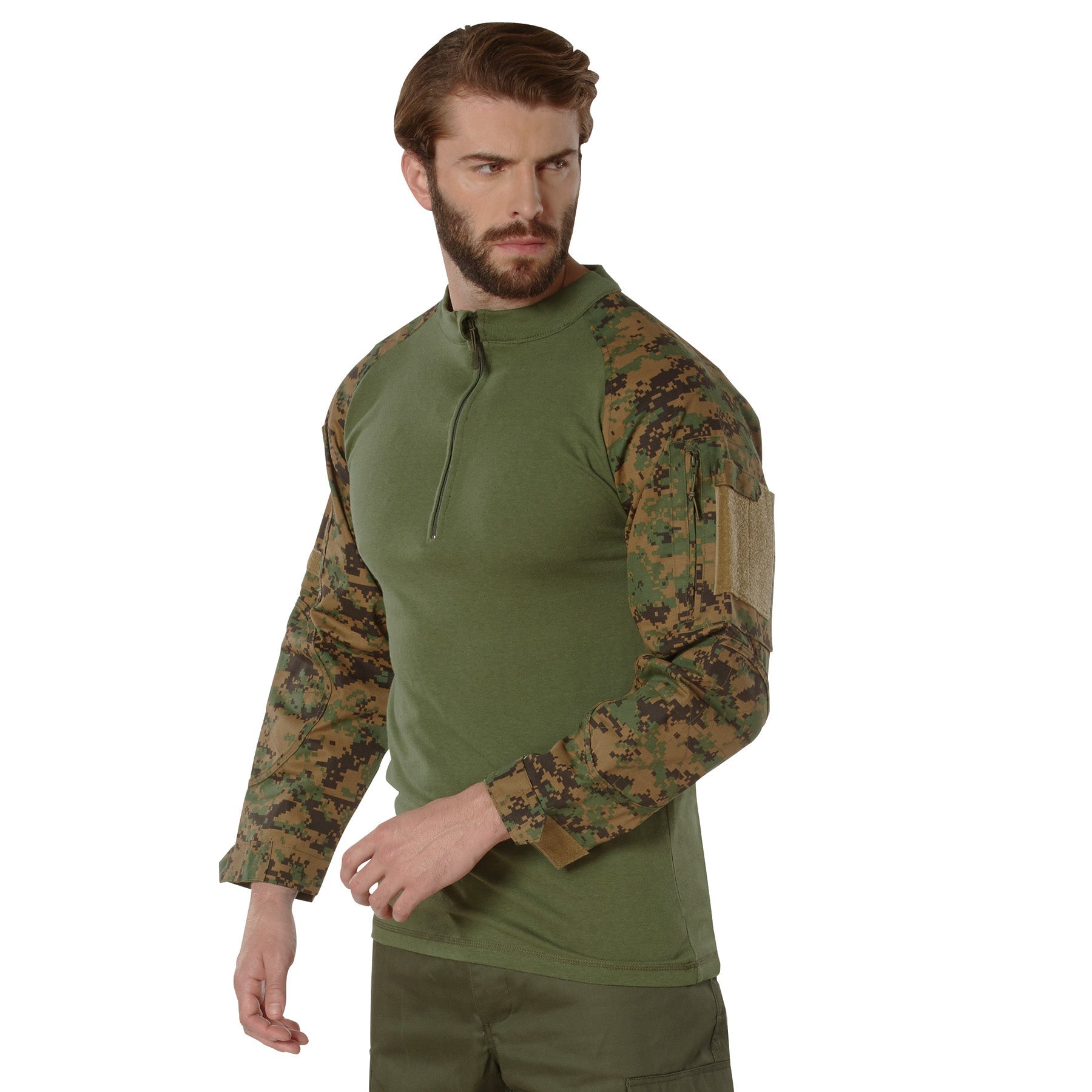 [1/4 Zip] Digital Camo Tactical Combat Shirts Woodland Digital Camo