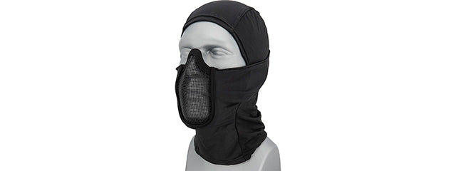 Black Balaclava Hooded Mesh Face Mask Black
